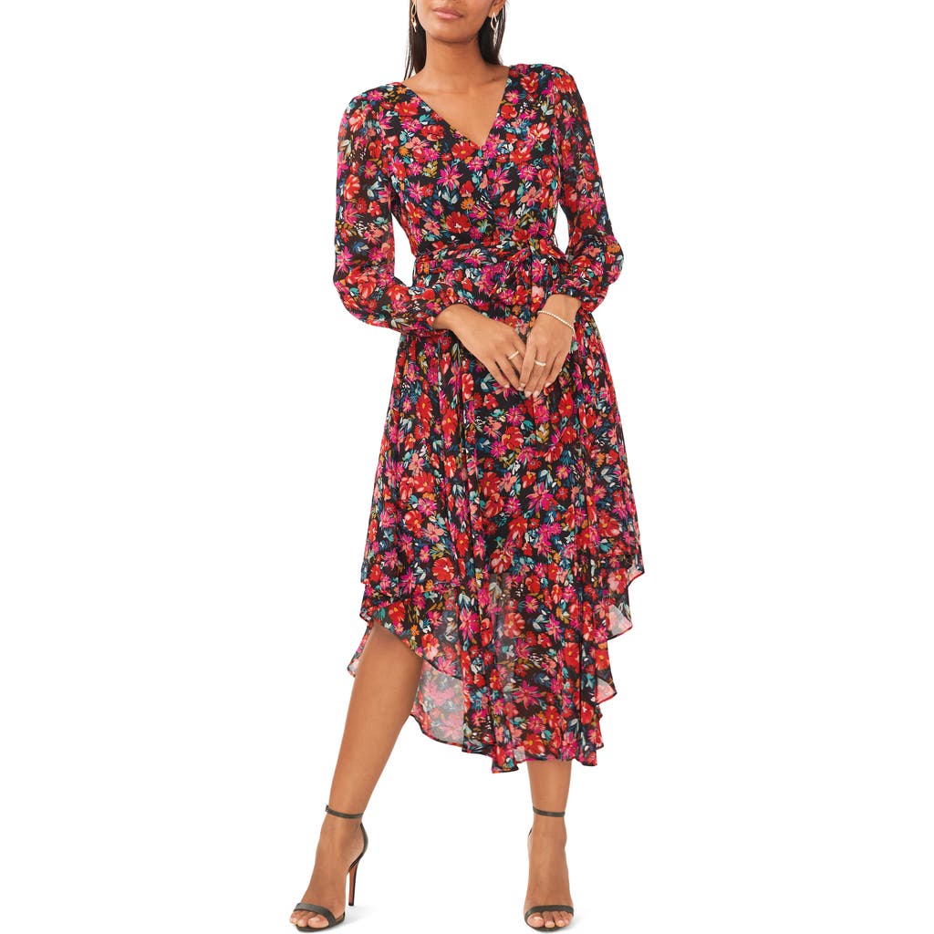 Chaus Floral Button Front Tie Waist Dress In Multi