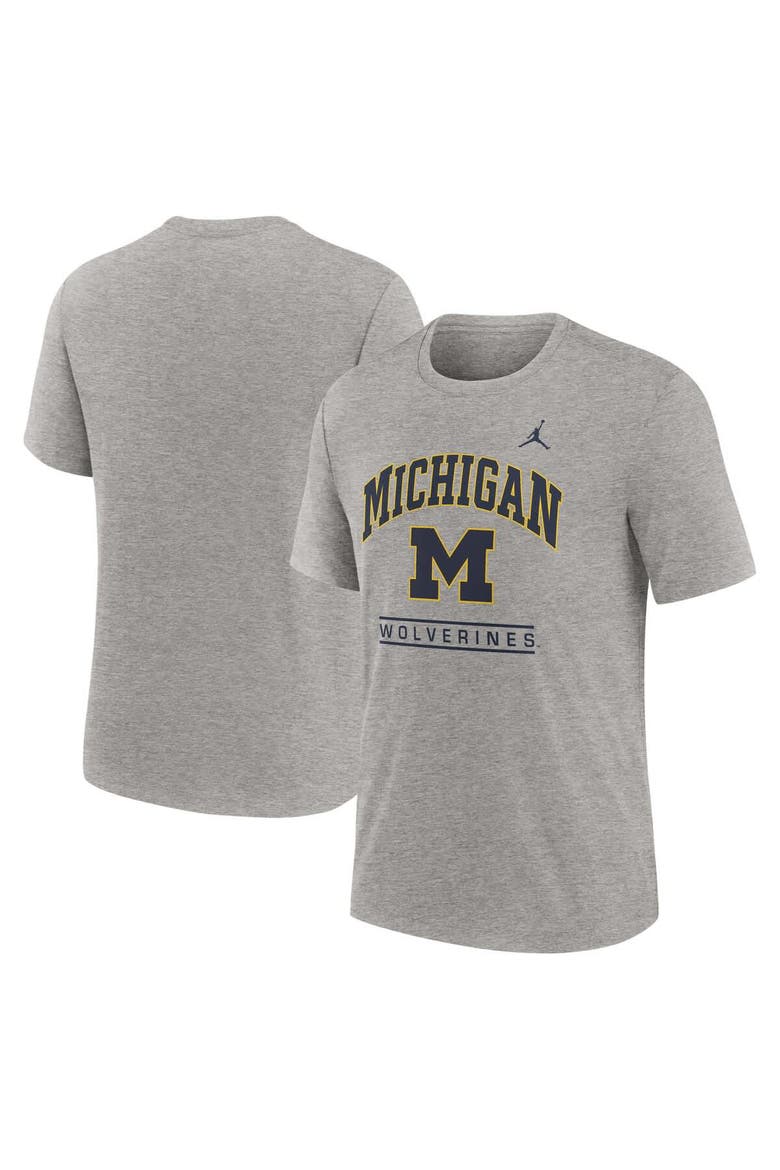 Men's Jordan Brand Heather Gray Michigan Wolverines Arch Over Logo Tri-Blend T-Shirt, Main, color, Heather Gray