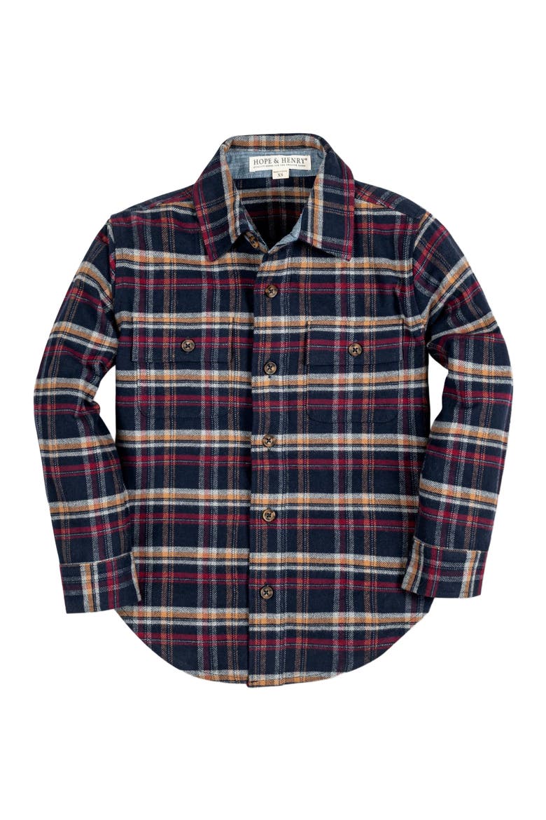Boys' Flannel Flap Pocket Shirt, Kids, Alternate, color, Navy Autumn Plaid