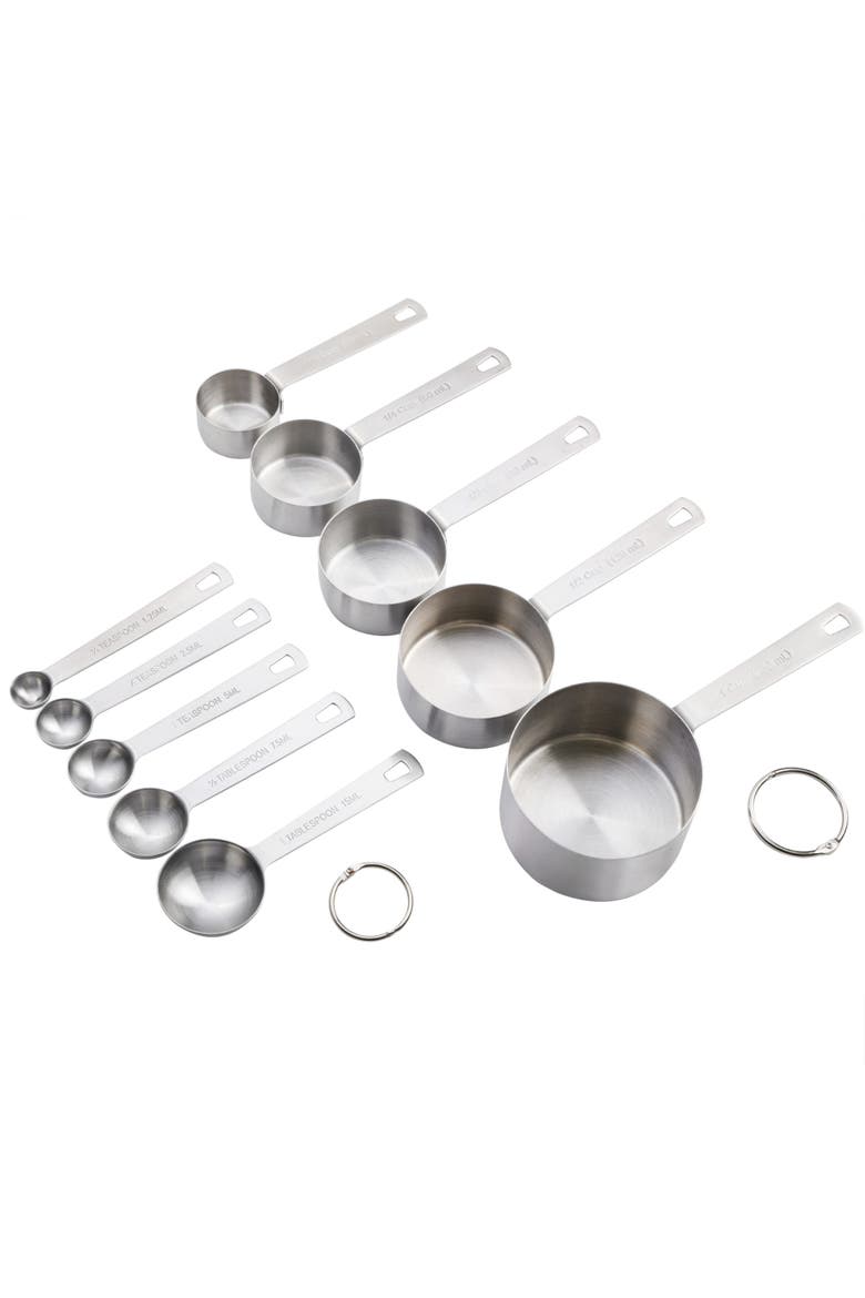 10 Piece Stainless Steel Measuring Cups & Spoon Set, Alternate, color, Silver