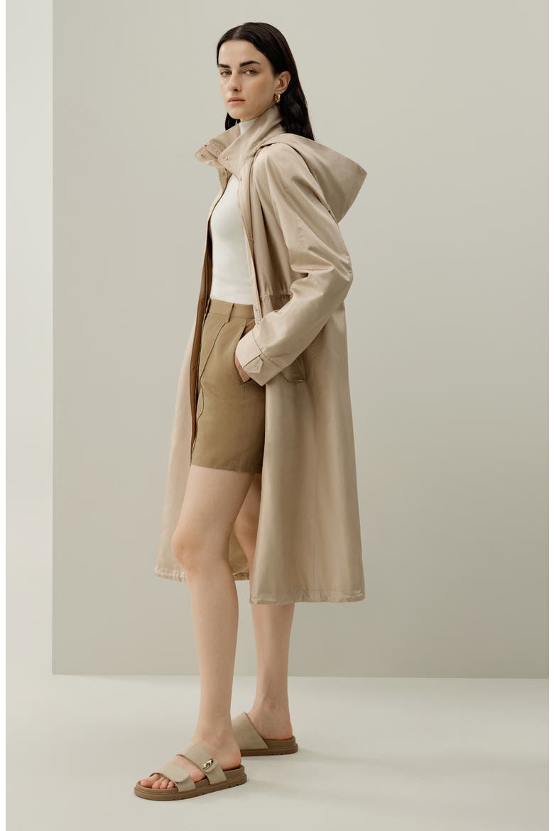 Silk Taffeta Water-Repellent Coat, Alternate, color, Gravel Gold