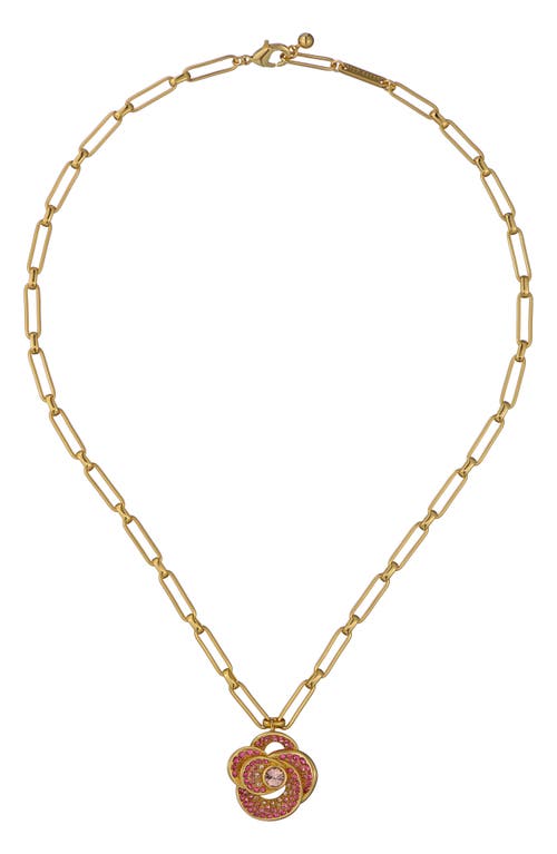 Ted Baker Floral Crystal Pendant Necklace In Gold Tone Pink Ombre Crystal