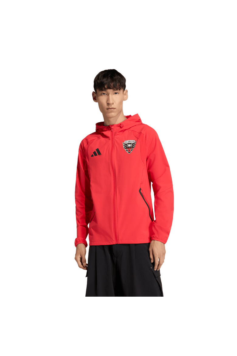 Men's adidas  Light Red D.C. United Tiro Travel Full-Zip Hooded Windbreaker, Main, color, Light Red