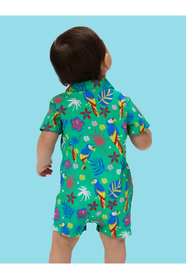 Baby Boys Woven Short Sleeve Button-Up Romper, Alternate, color, Parrot Palms
