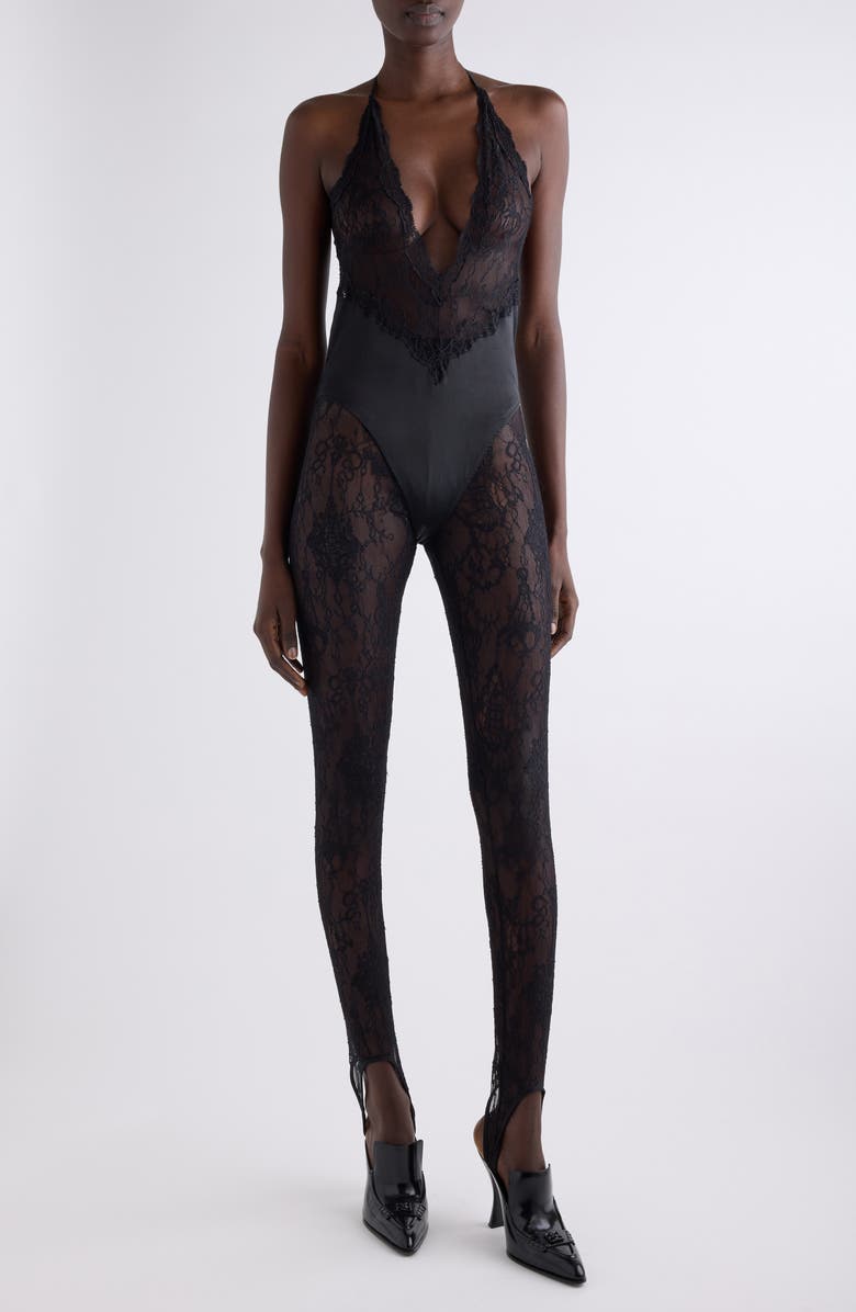 Givenchy Chandelier Lace & Jersey Bodysuit, Main, color, Black