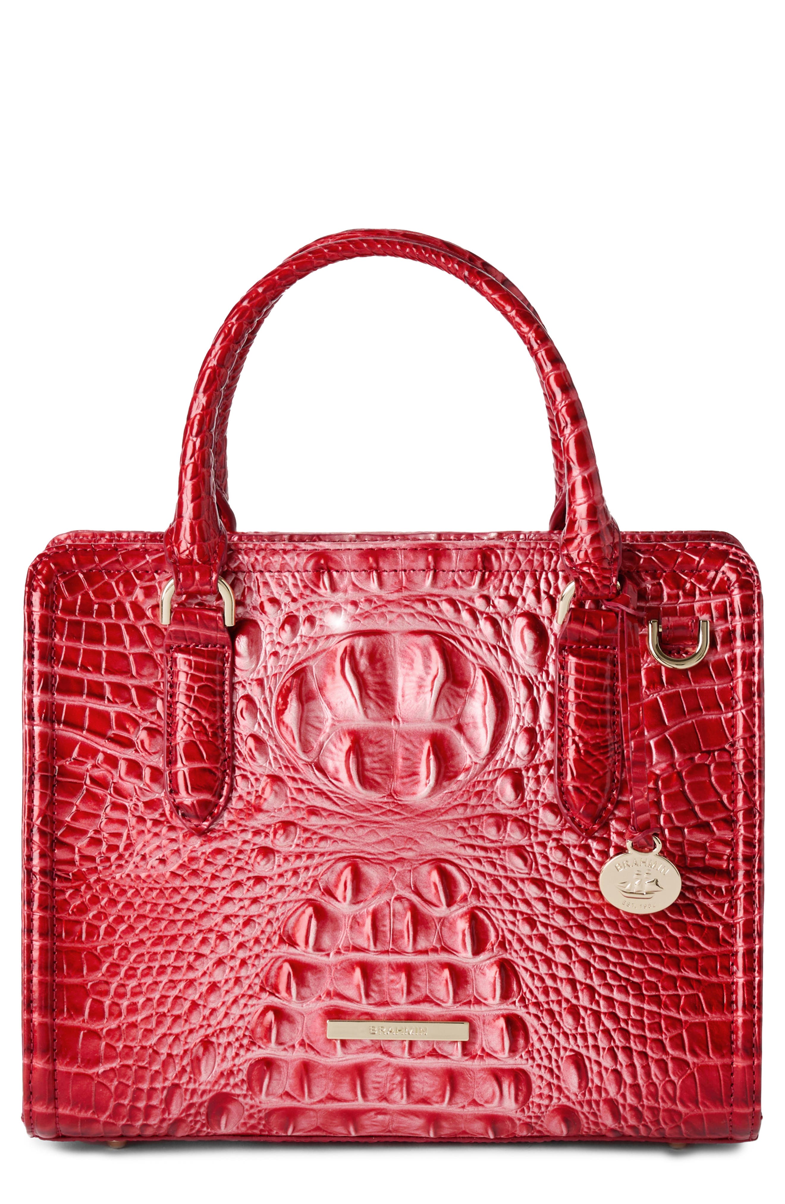 Brahmin Cami Croc Embossed Leather Satchel, Main, color, 