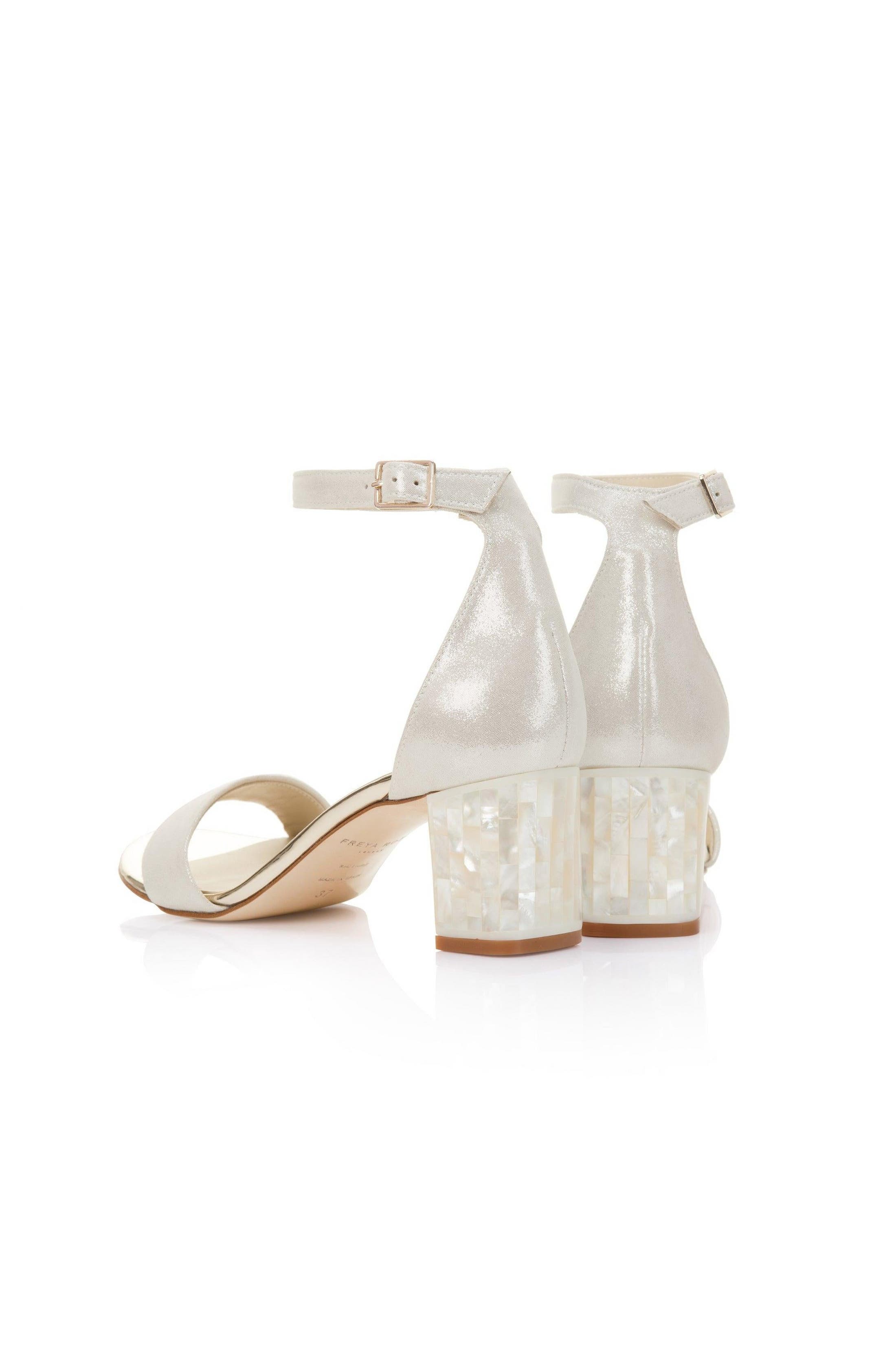 Freya Rose Martene Midi Ankle Strap Pearl Heel Sandal, Alternate, color, Champagne