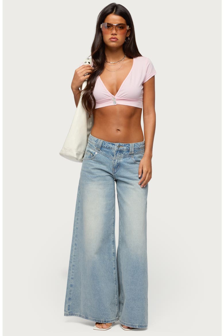 Cecey V-Neck Button Crop Top, Alternate, color, PINK