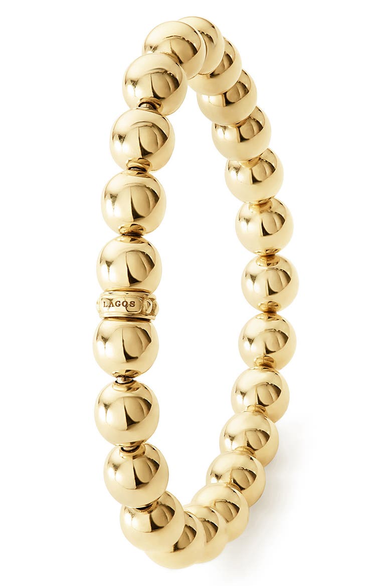 Signature Caviar Beaded Stretch Bracelet, Alternate, color, GOLD