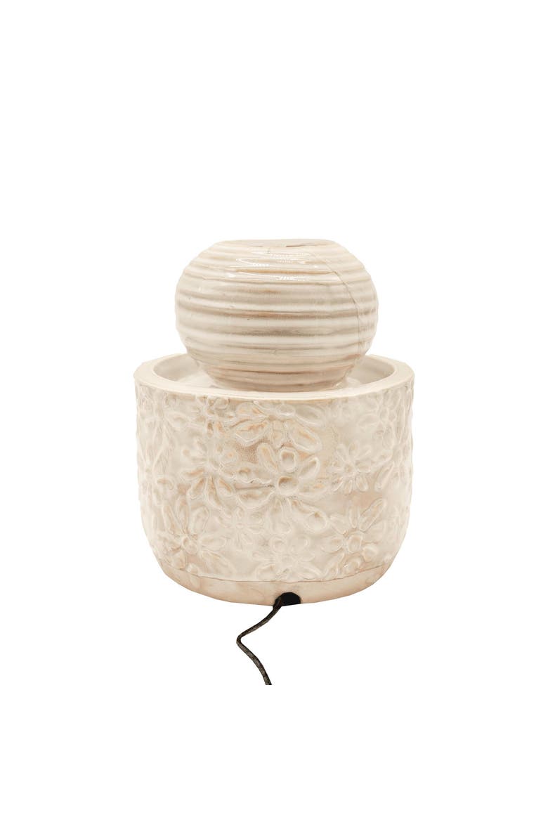 7" x 8" Abeline Floral White Glaze Stoneware Antique Plug-In Decorative Water Fountain, Alternate, color, White