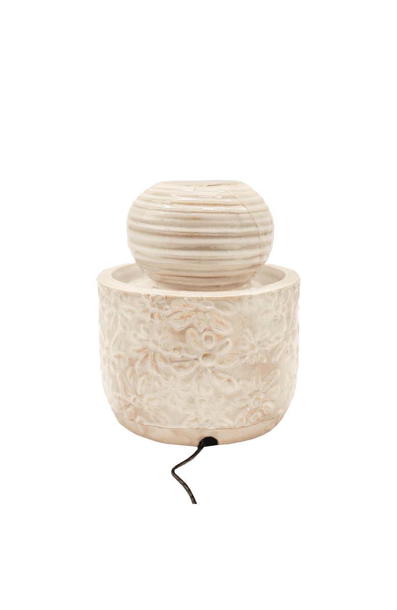 Foreside Home and Garden 7" x 8" Abeline Floral White Glaze Stoneware Antique Plug-In Decorative Water Fountain, Alternate, color, White
