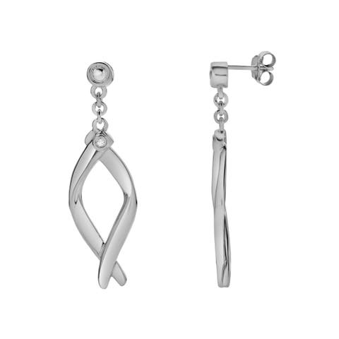 Elmora Sterling Silver 0.02 Ct Diamond Twisted Drop Earrings