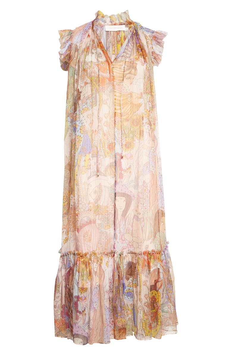 Zimmermann Zodiac Print Metallic Silk Blend Maxi Dress, Alternate, color, 