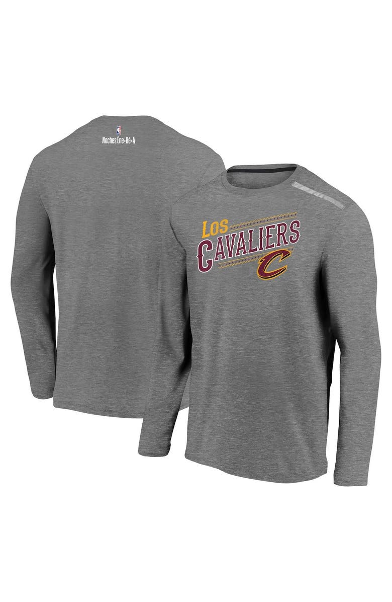 FANATICS Men's Fanatics Branded Heather Charcoal Cleveland Cavaliers 2021 Noches Éne-Bé-A Authentic Shooting Long Sleeve T-Shirt, Main, color, 