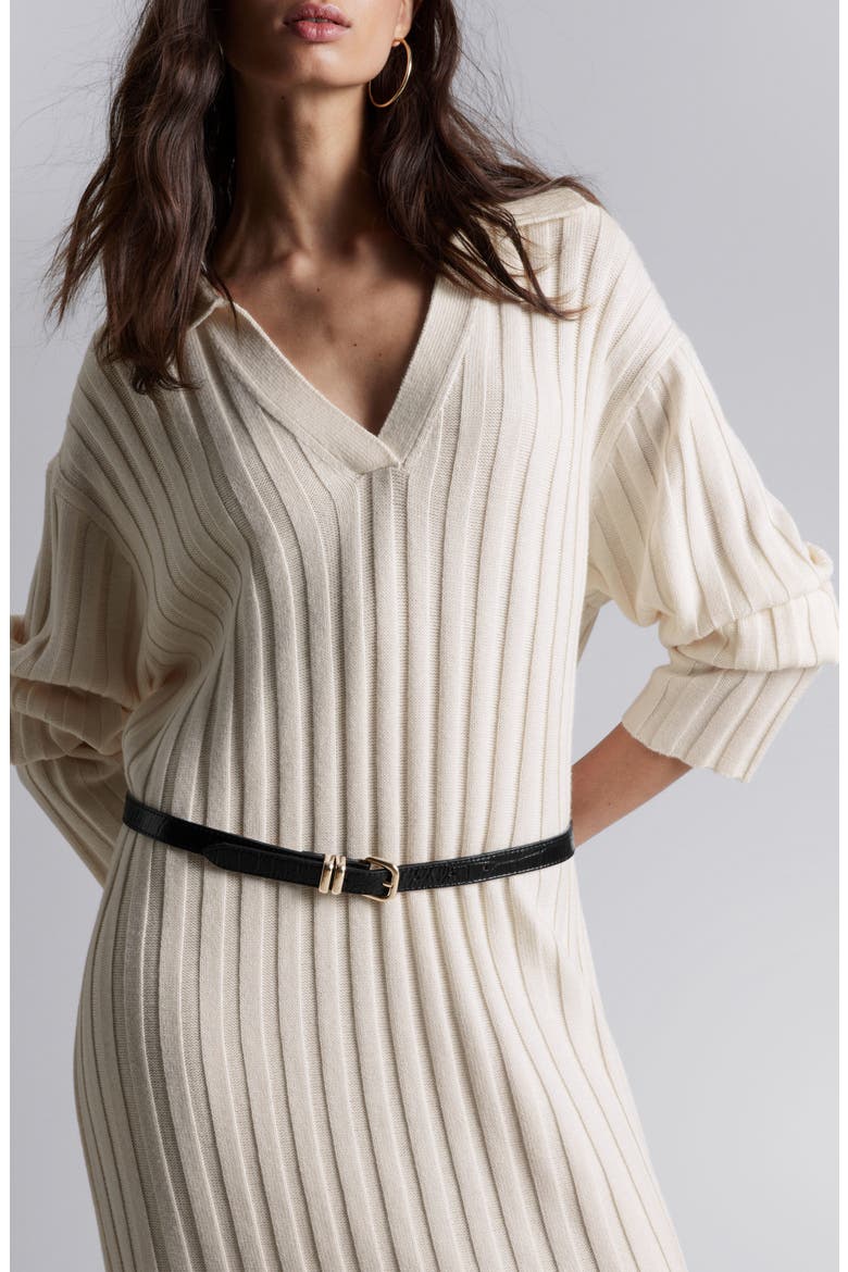 Long Sleeve Wool & Cotton Blend Rib Sweater Dress, Alternate, color, WHITE DUSTY LIGHT