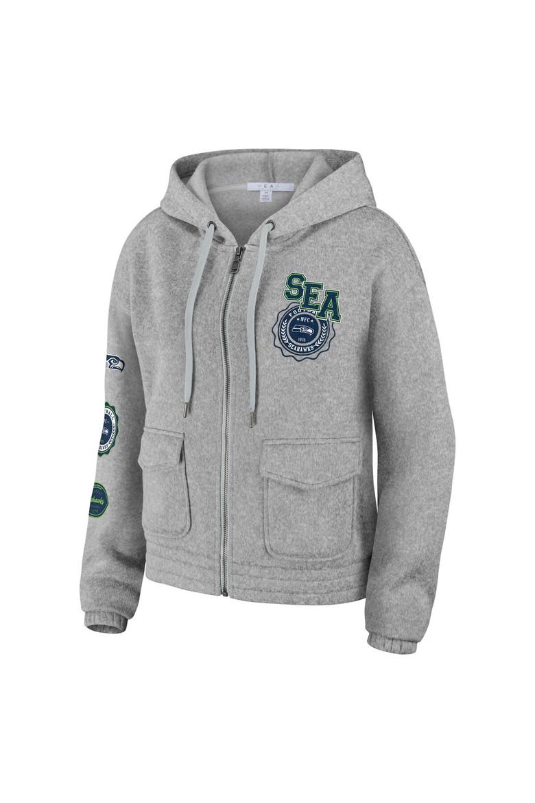Women's WEAR by Erin Andrews Heather Gray Seattle Seahawks Full-Zip Hoodie, Alternate, color, Heather Gray