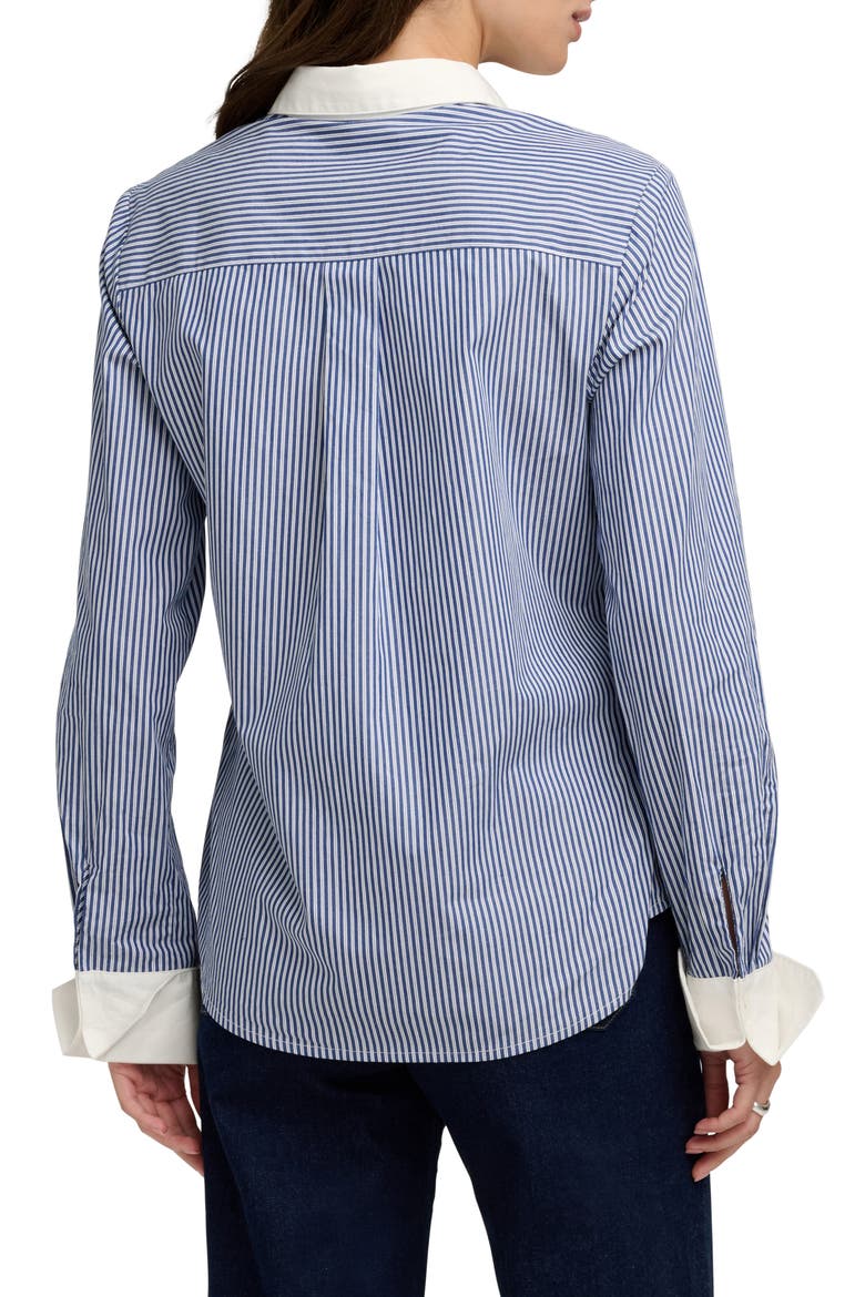 The Cuffed Statement Button-Up Shirt, Alternate, color, NAVY TWIN STRIPE