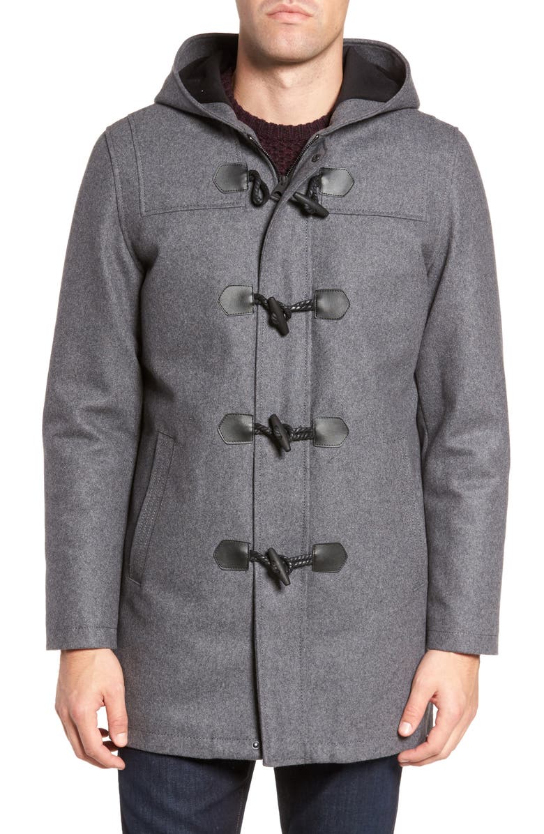 Black Rivet Wool Blend Hooded Duffle Coat, Alternate, color,