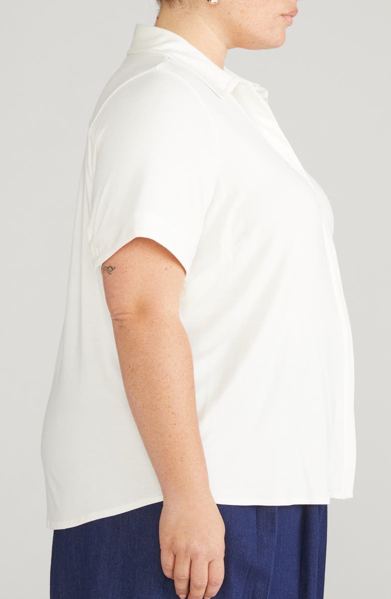 Universal Standard Chelsea Short Sleeve Jersey Button-Up Shirt, Alternate, color, White