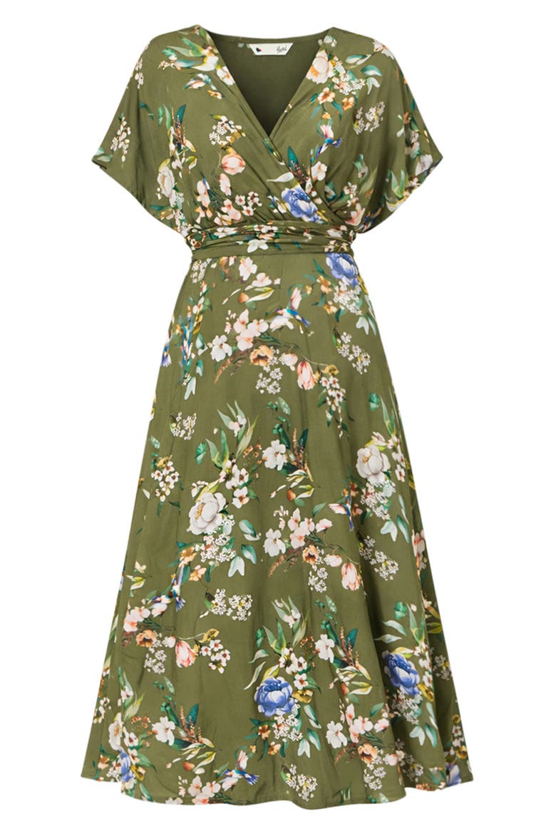 Floral Print Midi Dress, Alternate, color, Sage Green