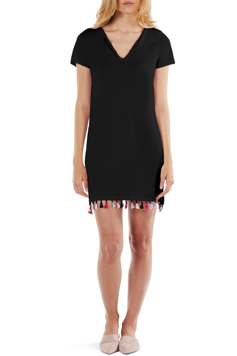 Tassel Fringe Shift Dress, Main, color, BLACK