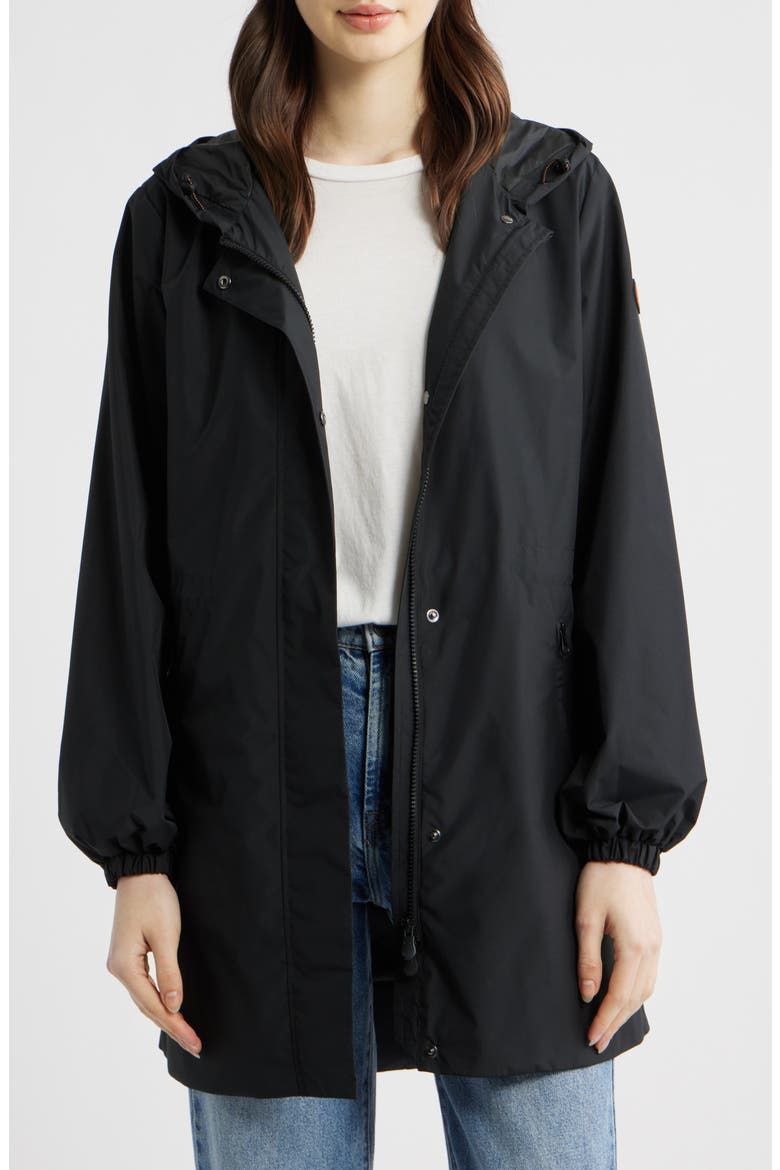 Fleur Water Resistant Hooded Raincoat, Alternate, color, BLACK