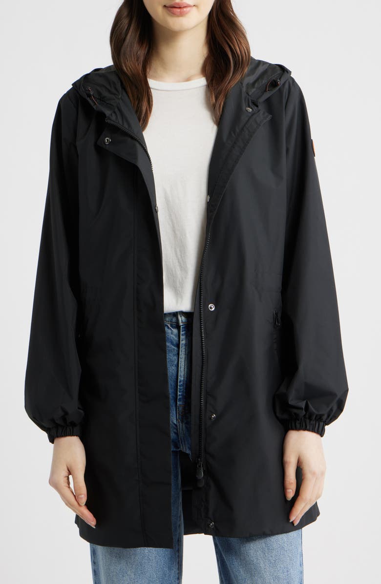 Save The Duck Fleur Water Resistant Hooded Raincoat, Alternate, color, Black
