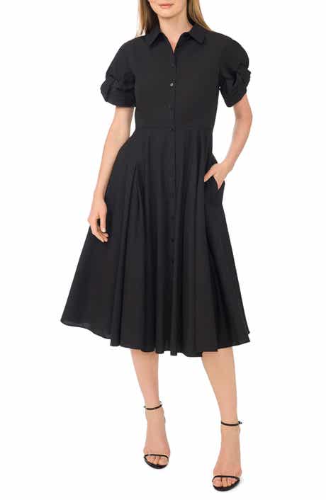 Twist Sleeve Cotton Midi Shirtdress