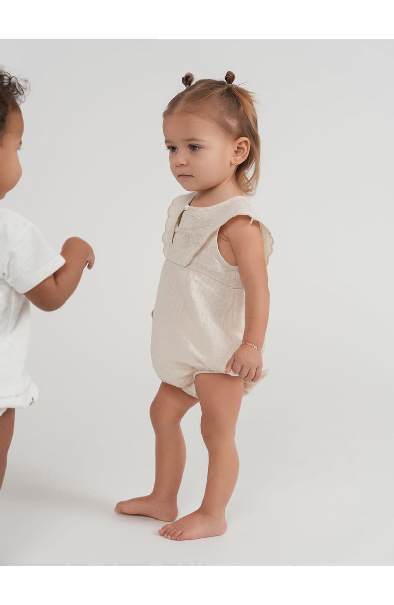 Jolie Capri Girl Double Breasted Scalloped Embroidered Yoke Linen Romper, Alternate, color, Linen