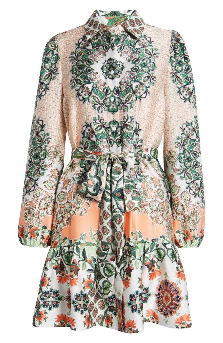 Anne Klein Floral Long Sleeve Tiered Shirtdress, Alternate, color, 