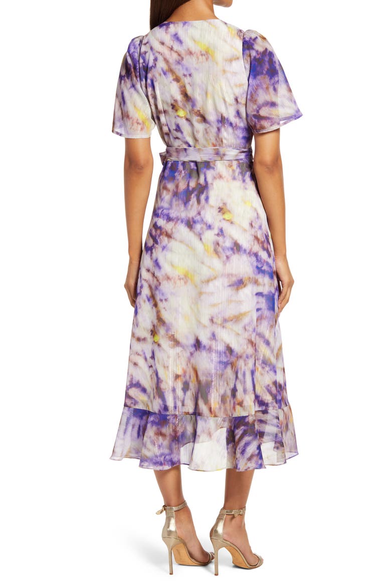 Tie Dye Faux Wrap Midi Dress, Alternate, color, PURPLE