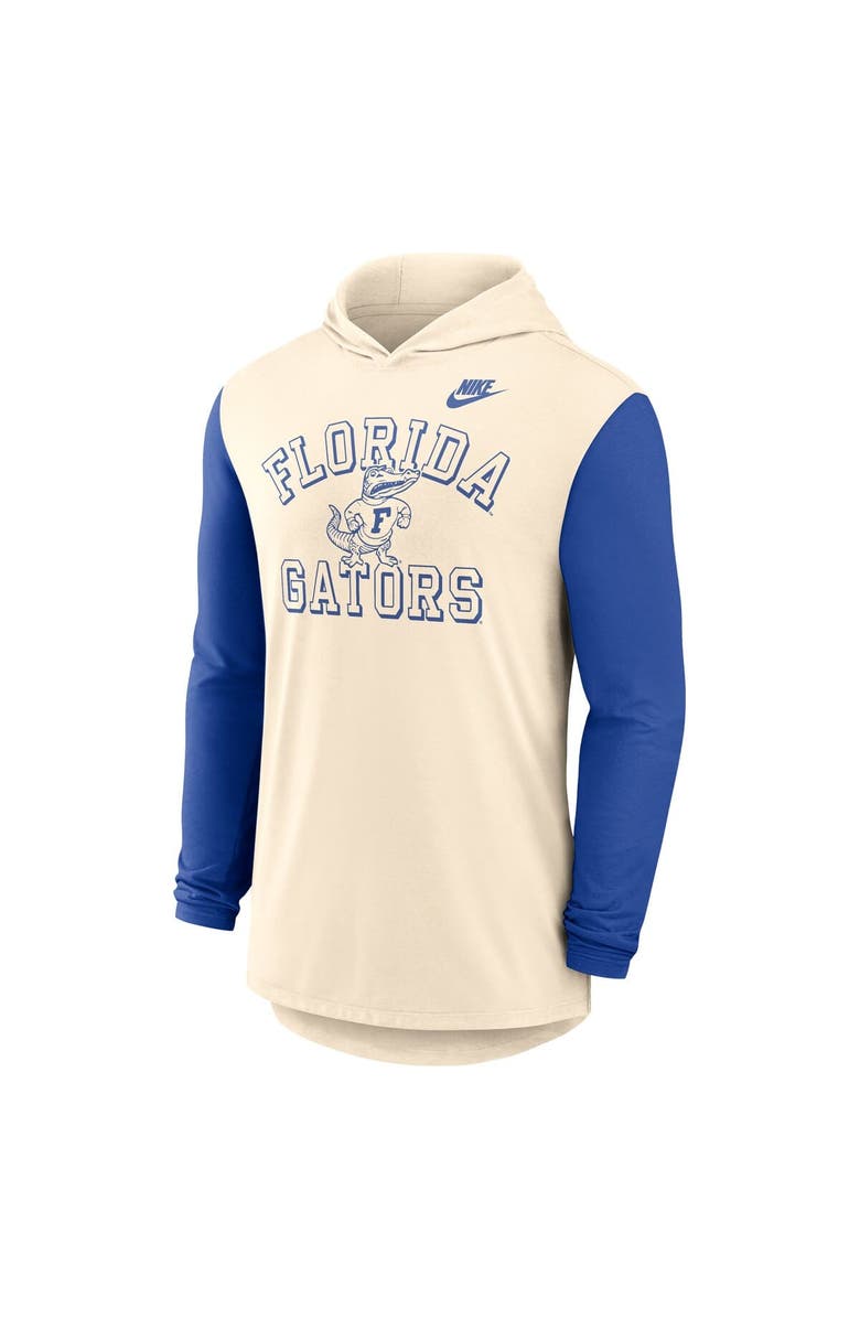 Nike Men's Nike Natural/Royal Florida Gators Legacy Color-Block Tri-Blend Performance Long Sleeve Hoodie T-Shirt, Alternate, color, Natural