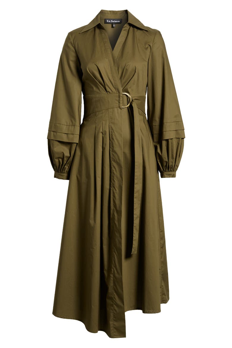 Berenger Long Sleeve Wrap Cotton Shirtdress, Alternate, color, OLIVE