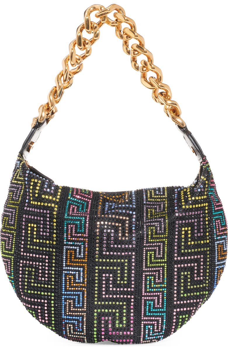 Versace Greca Crystal Embellished Convertible Hobo Bag, Alternate, color,