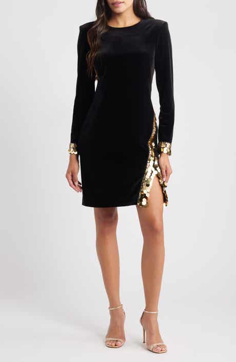 Vince Camuto Paillette Detail Long Sleeve Velvet Cocktail Dress
