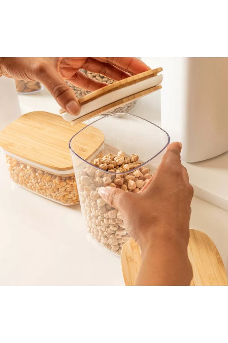 Clear Airtight Stackable Food Storage Container Set with Wood Lids, Alternate, color, Clear