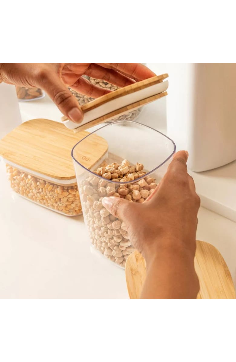 OU Clear Airtight Stackable Food Storage Container Set with Wood Lids, Alternate, color, Clear