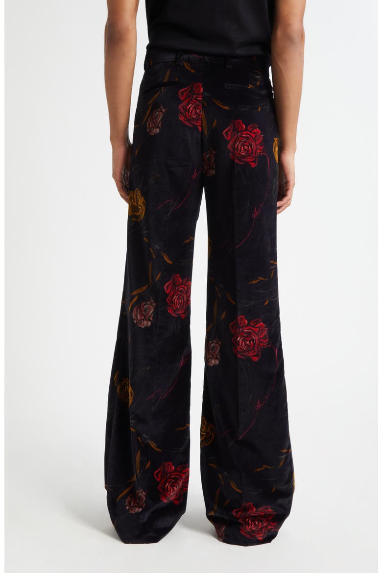 Floral Velveteen Flare Leg Pants, Alternate, color, BLACK