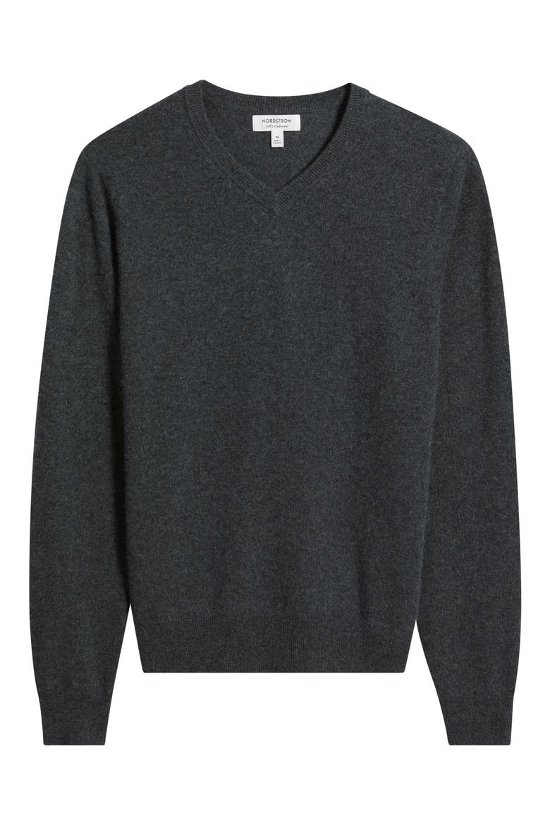 Cashmere V-Neck Sweater, Alternate, color, GREY DARK CHARCOAL HEATHER