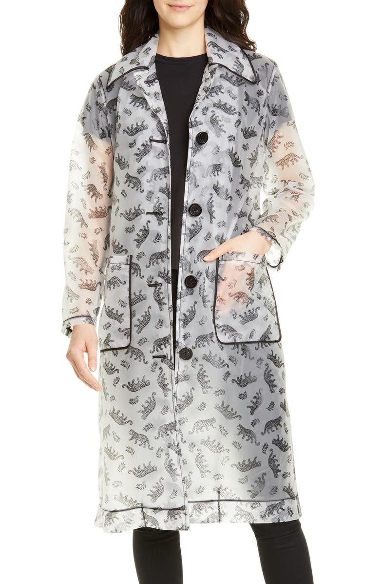 HVN Jen Cheetah Print Translucent Trench Raincoat, Main, color, 
