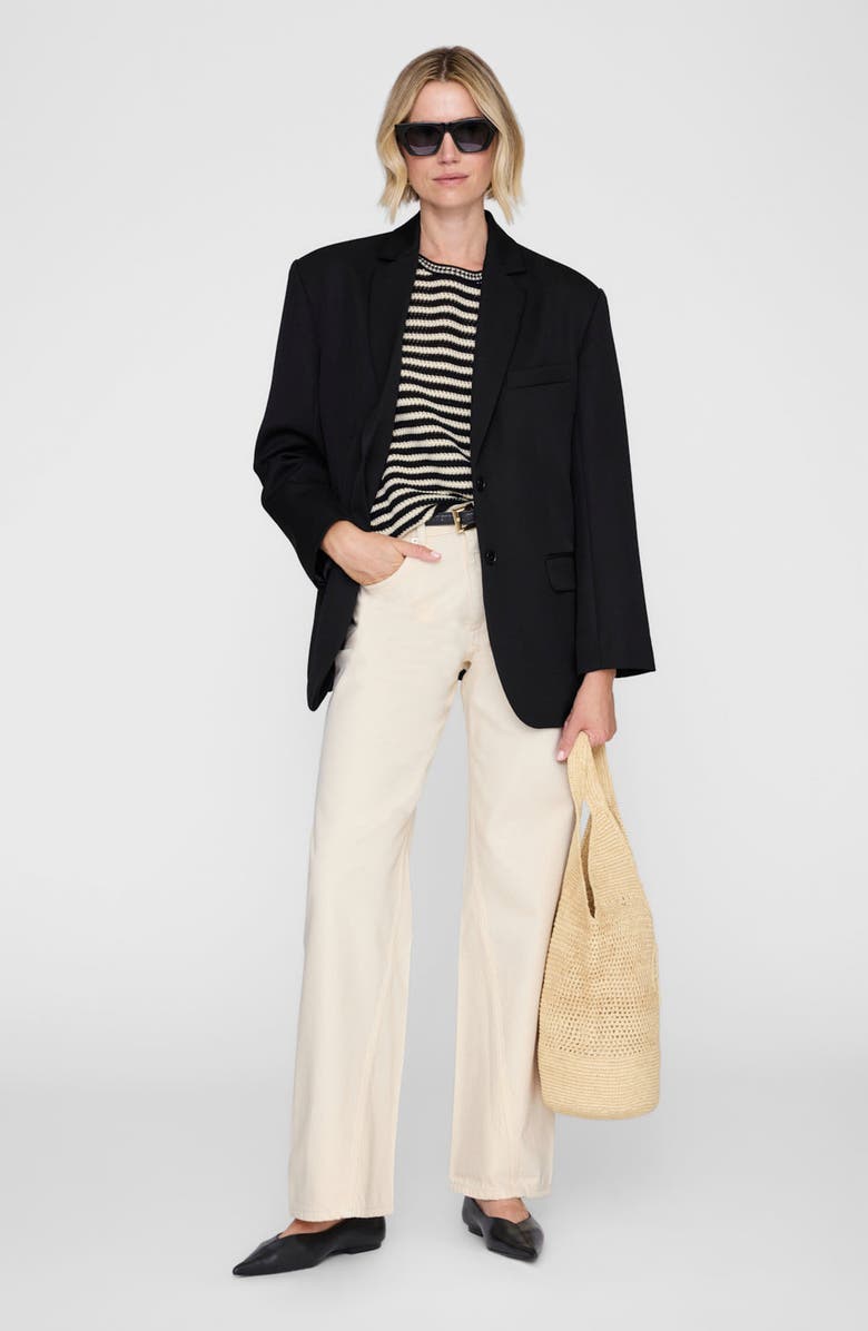 ANINE BING Theo Sweater, Alternate, color, Black And Ivory Stripe