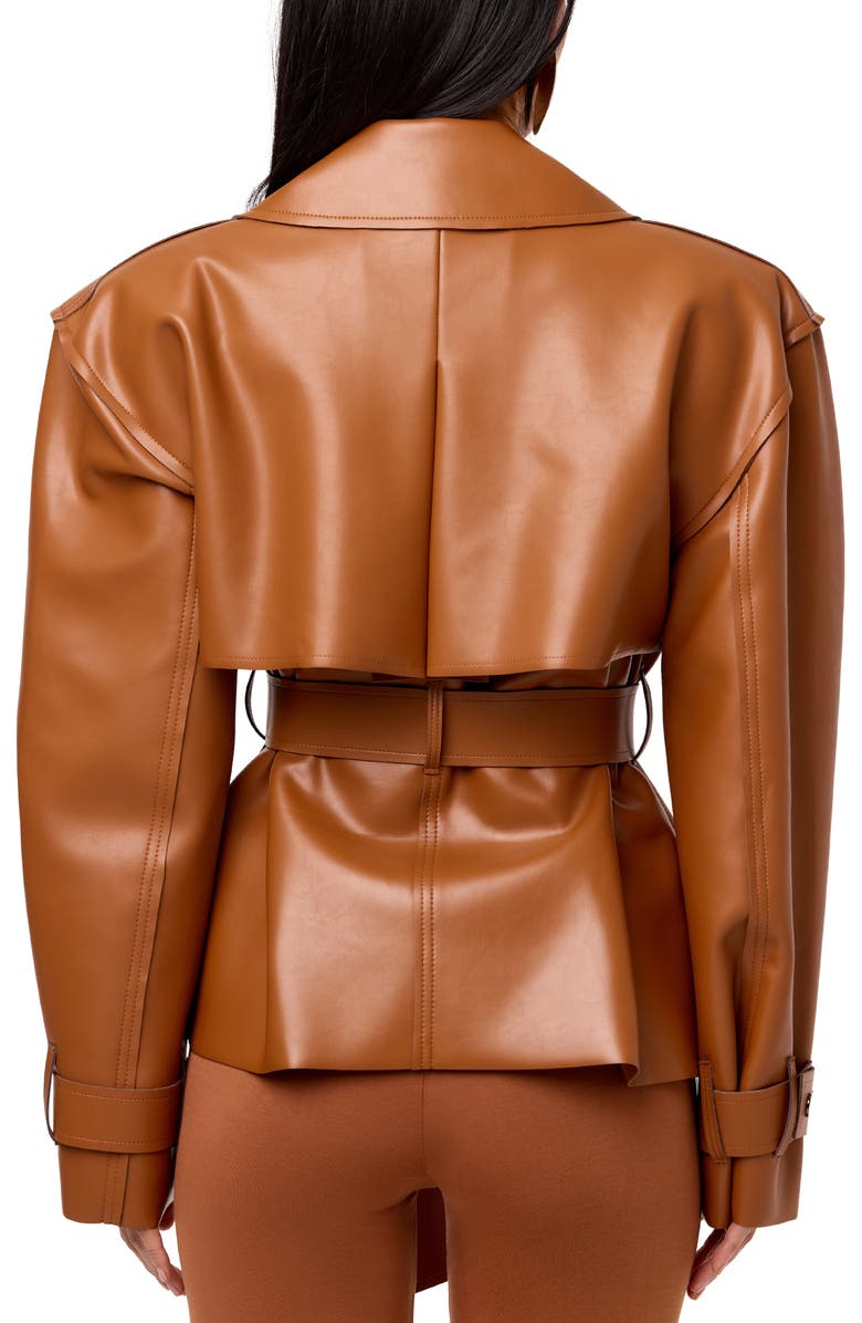 Naked Wardrobe Faux Leather Crop Trench Coat, Alternate, color, Camel