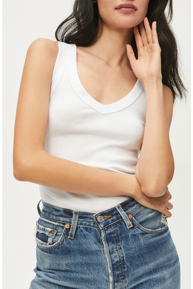 Maya Cotton V-Neck Tank, Alternate, color, WHITE