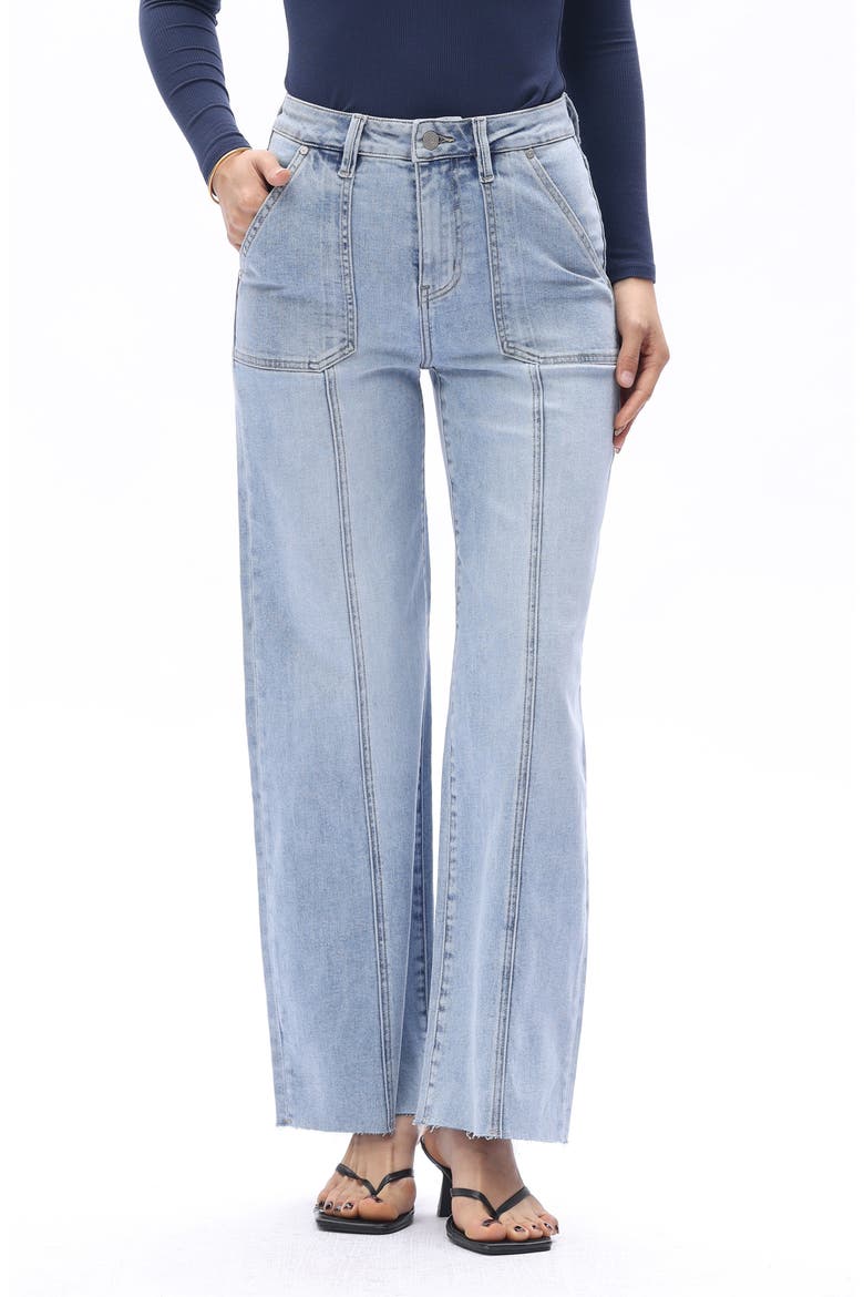 Jess Seamed High Waist Raw Hem Ankle Straight Leg Jeans, Main, color, LIGHT BLUE