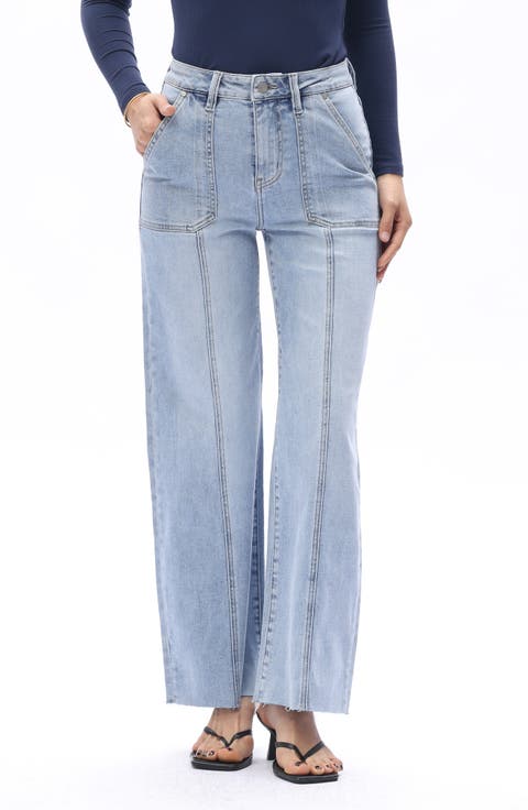 Jess Seamed High Waist Raw Hem Ankle Straight Leg Jeans (Blue Lover)