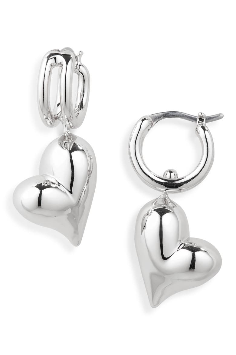 Heart Huggie Hoop Earrings, Main, color, HIGH POLISH SILVER