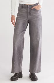 DKNY Jeans Studded High Waist Wide Leg Jeans | Nordstromrack