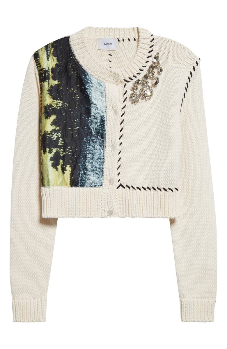 Erdem Mixed Media Crop Cardigan, Main, color, 