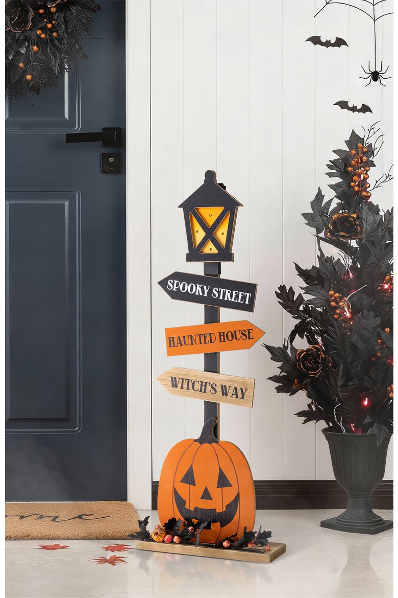 Halloween Lighted Wooden Lamp Post Porch Decor, Alternate, color, Black