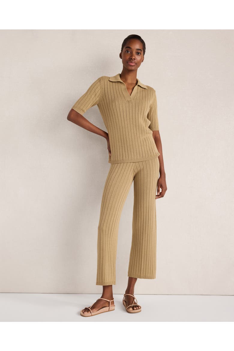 Organic Cotton Ribbed Wide Leg Pants, Main, color, Truffle